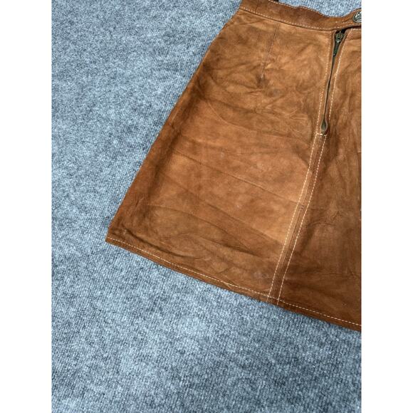 Vintage Brown Suede Leather Mini Skirt LaceUp Back Zipper Front Green Lining 70s - Picture 14 of 14